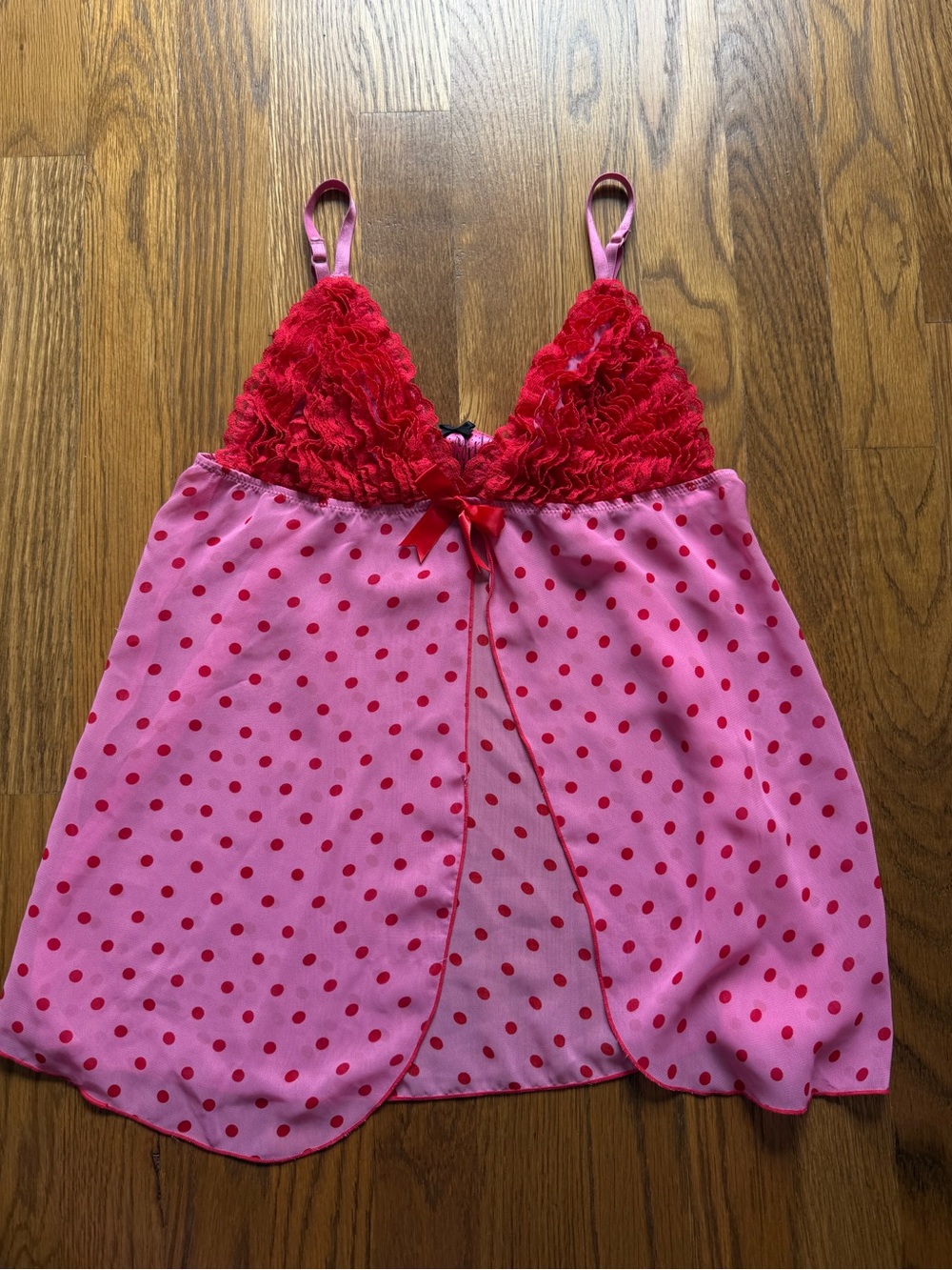 Victoria's Secret Pink and Red Polka Dot Lace Babydoll